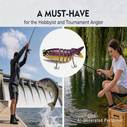 Multi Jointed Swimbait Hard Lure - 5.1" Slow Sinking for Bass, Trout, Pike