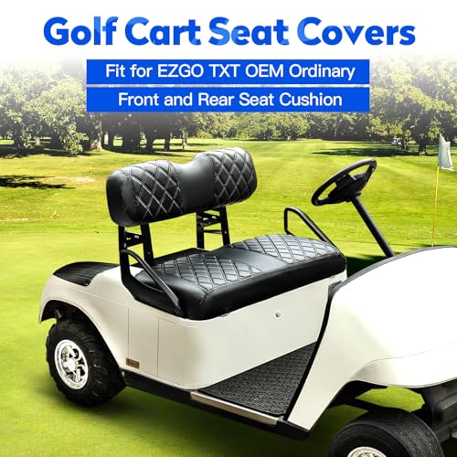 Golf Cart Seat Covers 4-Piece Set for EZGO TXT/RXV - Black & Black Stitch