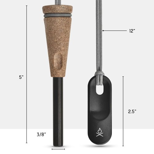 Überleben | Zünden PRO Ferro Rod Fire Starter Survival Tool – Up to 15,000 Strikes, 3/8" Thick Fire Steel with Wood Handle, Striker & Lanyard – Waterproof Camping Essentials (Black Top)