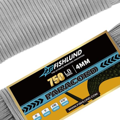 750lb Paracord 4mm 11-Strand Heavy Duty Nylon Rope - Light Gray, 50ft