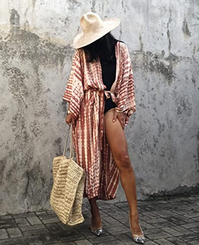 Women's One Size Rust Red Kimono Cover Up Long Beach Dress Swimsuit Coverups Lightweight Robe