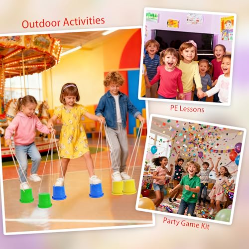 12-Pack Kids Balancing Stilts with Adjustable Rope • 4-Color Bucket Stilts Toys