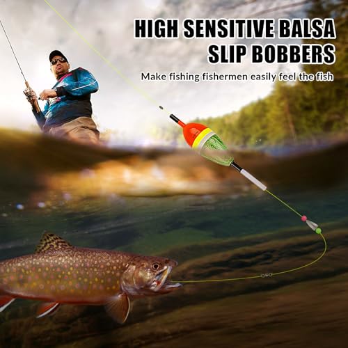 THKFISH Red Balsa Wood Slip Bobbers for Fishing - 0.9in, 5pcs