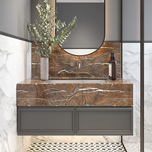 Vintage Brown Marble Contact Paper 88" X 16" Marble Wallpaper Self Adhesive Peel and Stick Waterproof Vinyl Wrap Film for Kitchen and Bath Countertops Cabinets and Backsplash DIY