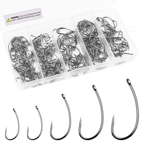 OREOTL 210PCS Barbless Carp Fishing Hooks Kit - Saltwater & Freshwater Curve Shank Circle Hooks for Carp & Bass