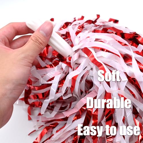 Cheerleading Pom Poms with Handle - 2 Pcs Red-White
