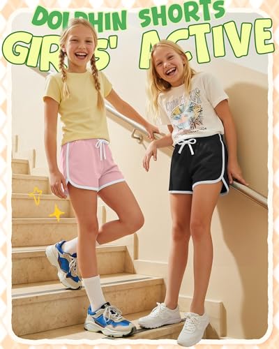 Halfchet Girls' Athletic Dolphin Shorts 4-Pack - Comfortable Running Shorts with Pockets