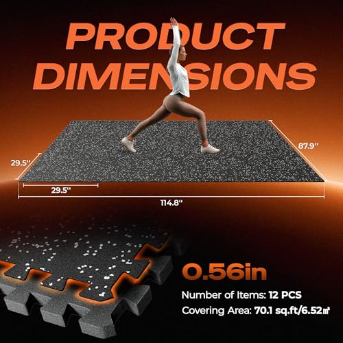 Exercise Equipment Mats - 12 Tiles (75 Sq Ft) Black/Grey