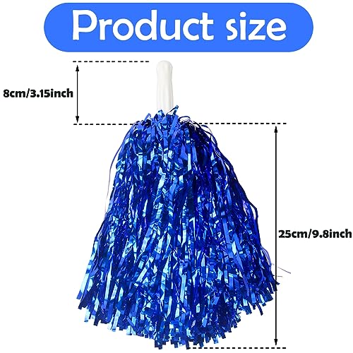 Blue Cheerleading Pom Poms Set 12PCS Metallic Foil Sports Cheer Accessories