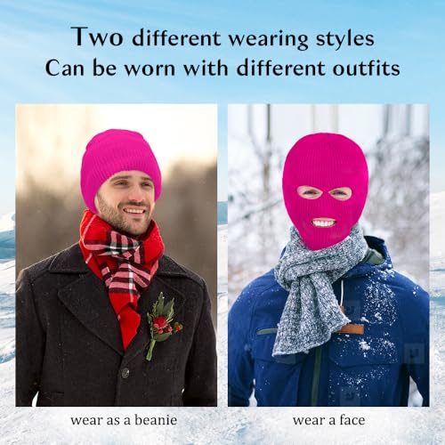 3 Hole Knitted Balaclava Ski Mask - Dark Pink Winter Face Cover