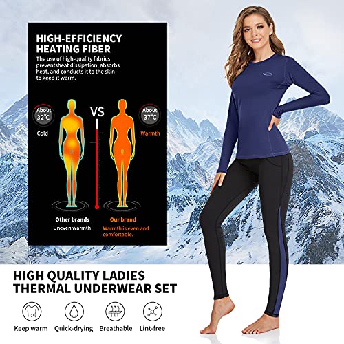 HiZiTi Dark Blue Thermal Set – Women’s Fleece-Lined Long Johns (Small)