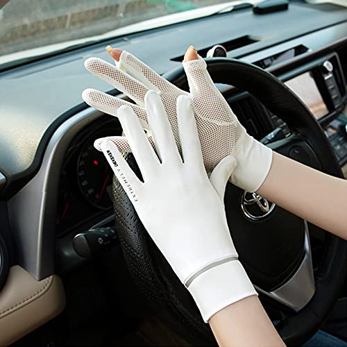 UV Protection Fingerless Gloves for Women - White Mesh