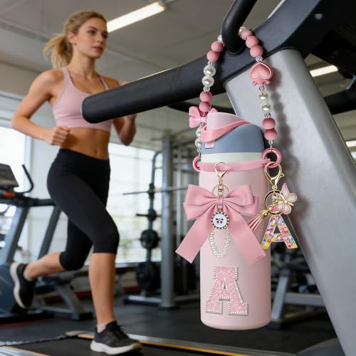 Pink 5PCS Water Bottle Accessories Set for 24oz-40oz Owala Bottles with Strap & Charms