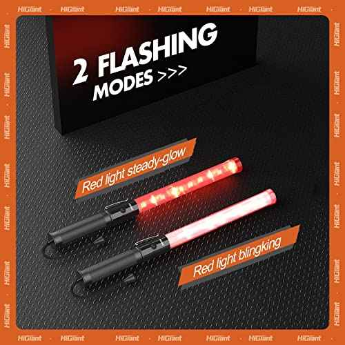HiGiant 6 Pack 16 Inch Traffic Wand, LED Traffic Control Baton, Red Light Wands with Flashing Modes, Air Traffic Control Light with Side Clip for Parking Direct, Airport Safety