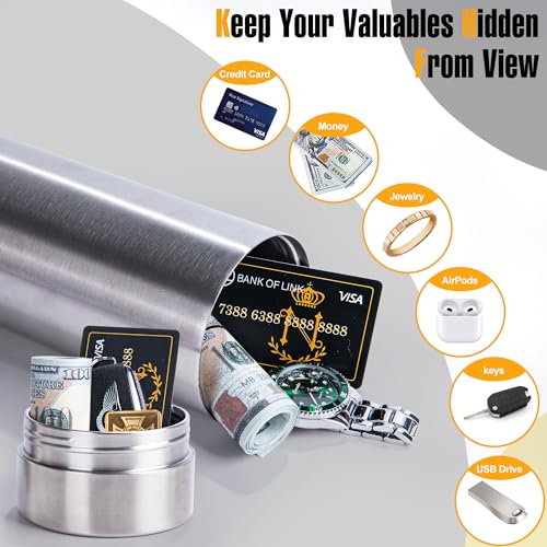 BarGifts 24oz Hidden Safe Water Bottle, Stainless Steel Secret Water Bottle with Hidden Compartment, Bottle Keeps Your Valuables Safe Like Money, Keys, and Jewelry- Silvery