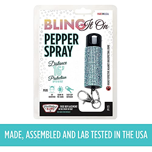 Guard Dog Security Bling it On Pepper Spray Keychain with Safety Twist Top Mini and Easy Carry Lightweight and Fashionable Maximum Police Strength OC Spray 16 Feet Range 0.5 fl oz