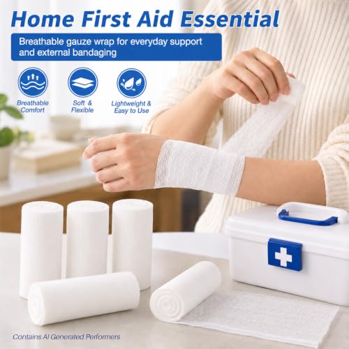 Gauze Rolls Bandages - 15 Pack, 3in x 4.9 Yards, Breathable Wrap
