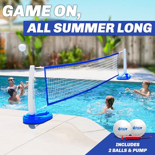 Pool Volleyball Net Set with 2 Water Volleyballs & Pump - Blue