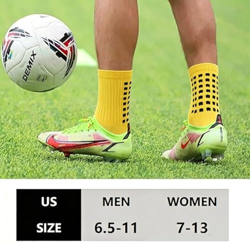Anti-Slip Grip Soccer Socks for Men - 4 Pairs, One Size - Yellow