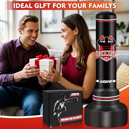 JUOIFIP 70 inch Free Standing Punching Bag for Adults Teens Red & Black – Includes Inflatable Bag (Pump/Gloves Not Included)