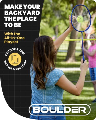 Portable Badminton Pickleball Net - Adjustable Height Set - Black