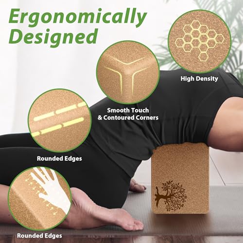 Eco-Friendly Cork Yoga Blocks - 2 Pack Non-Slip Support