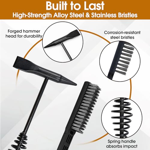 Chipping Hammer and Wire Brush Set ? 10.6 in Heavy Duty Welding Hammer with Spring Handle and Steel Bristle Brush, Welding Tools and Accessories for Weld Slag Removal