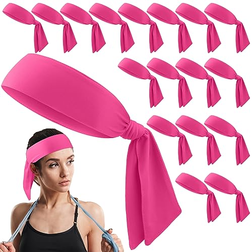 Hiboom Rose Red 18-Pack Sports Tie Headbands for Men & Women