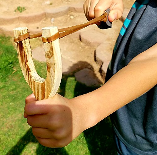 Hand-Carved Wooden Slingshots - 4 Pack Kids Outdoor Hunting & Shooting Gear