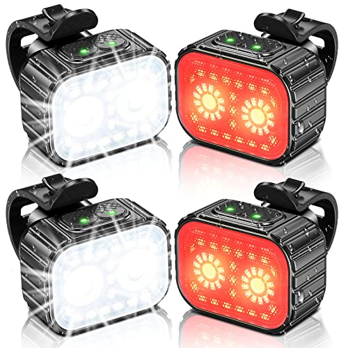Cuvccn Bike Lights 2 LED Front & Rear, USB Rechargeable, 4+6 Mode, IPX6 Waterproof