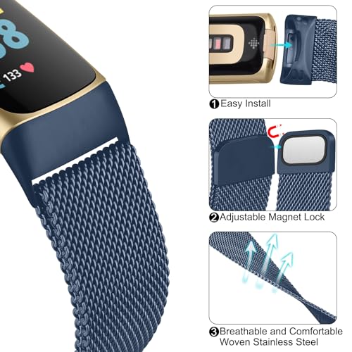 Stainless Steel Mesh Loop Band for Fitbit Charge 6 - Blue