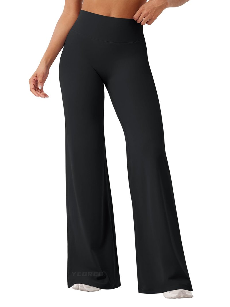 YEOREO Workout Leggings Womens No Front Seam Straight Leggings 33" High Waist Buttery Eddiy Gym Yoga Pants Black M