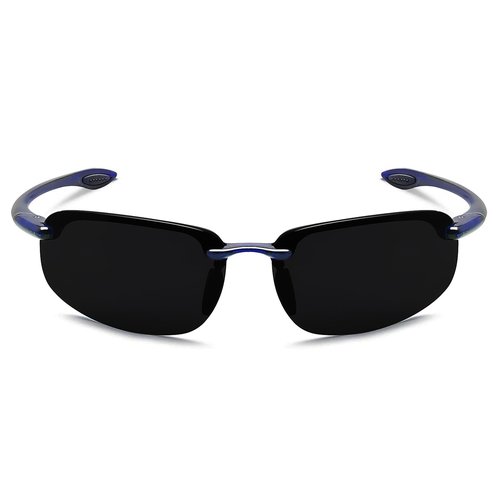 WISTON Sports Polarized Sunglasses for Men Women Tr90 Rimless Frame for Running Fishing Baseball Driving W8001 Blue Frame/Dark Black Lens