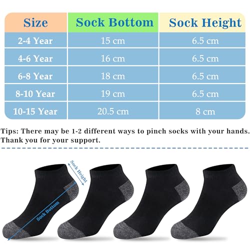 12 Pairs Kids Low Cut Ankle Socks for Boys & Girls - 2-4T Black & Gray
