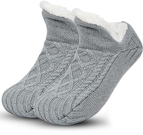 Unisex Fluffy Fuzzy Warm Slipper Socks Grey 8.5-10 Women / 7-8.5 Men Thick Fleece Indoor Non-Slip