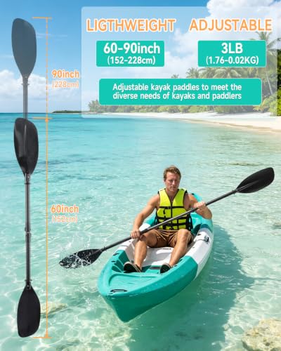 Adjustable Fishing Kayak Paddle - 60-90" Length, Lightweight & Durable