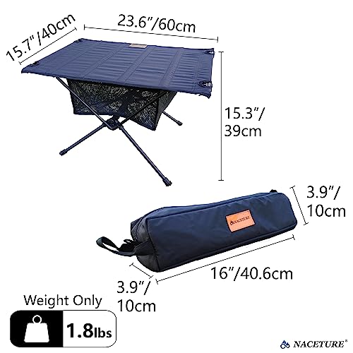 NACETURE Ultralight Foldable Camping Table with Mesh Basket - Black
