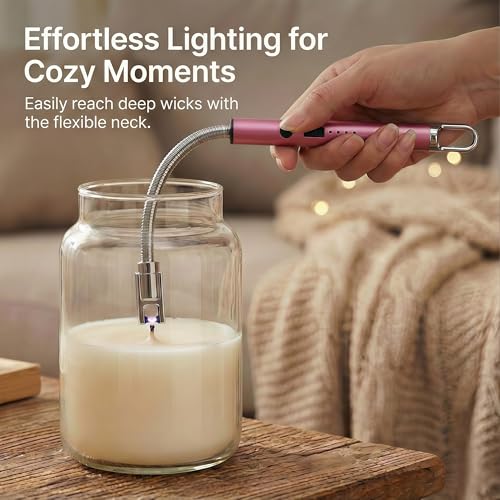 Electric Candle Lighter, USB Rechargeable Arc Lighter with Flexible Neck - Rose Gold