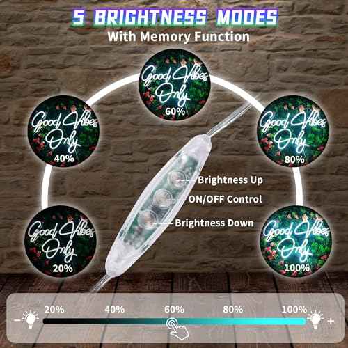 Good Vibes Only Neon Sign for Wall Decor 21.6" x 14.1" Large Cool White LED Fun Vibe Lights for Party, Bedroom, Bar, Wedding Decoration - Best Gifts for Birthday, Christmas