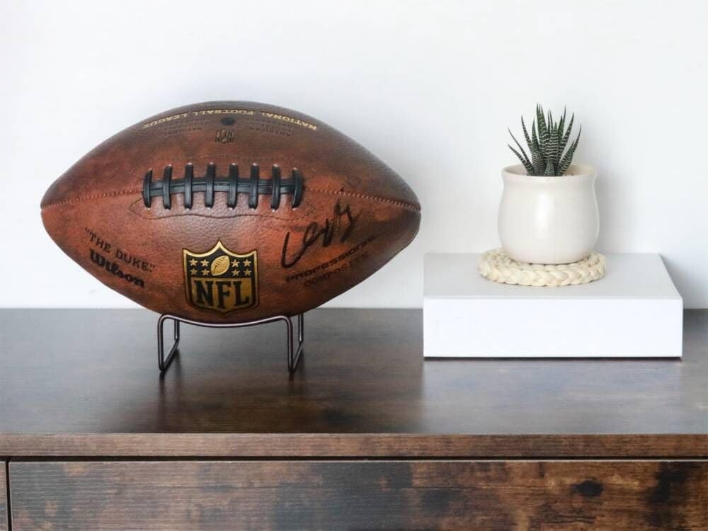 HillSpring Metal Football Display Stand, Base Holder for Basketball, Bowling, Soccer, Volleyball, Rugby and Other Autographed Balls