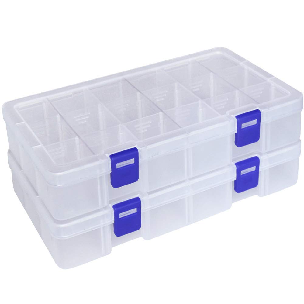 DUOFIRE Plastic Organizer Storage Box, Adjustable Divider 18 Grids, 2 Pack
