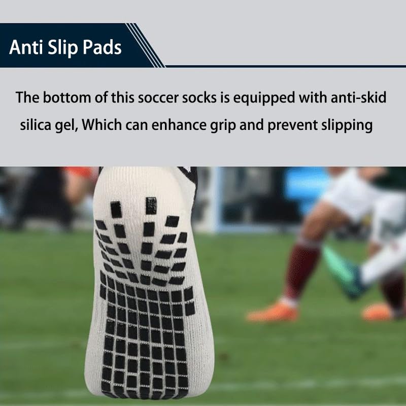 Anti-Slip Grip Soccer Socks - 4 Pairs, Black, One Size
