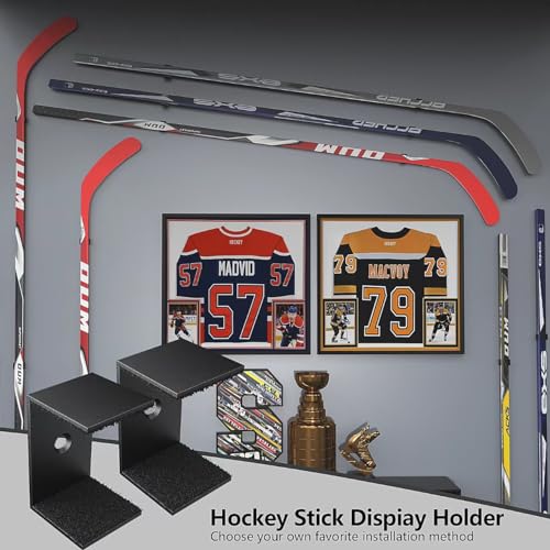 CHOWZZ 2-Piece Hockey Stick Wall Mount Display Holder — Vertical/Diagonal/Horizontal Hangers, Black