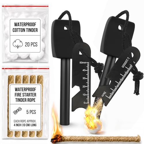 27-Piece Ferro Rod Fire Starter Survival Kit with Striker & Ropes - Black