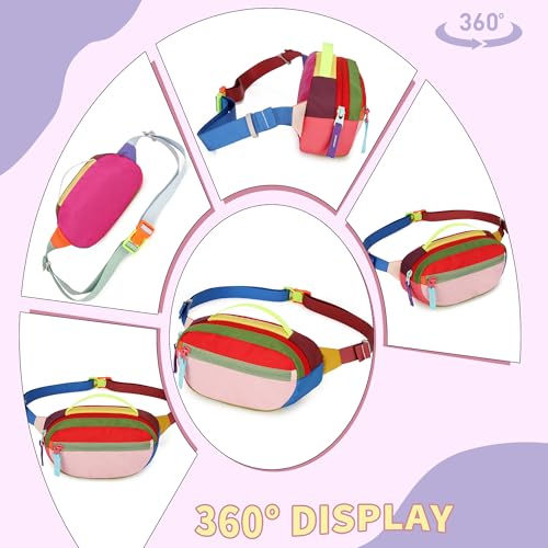 Retro Fanny Pack for Women and Men Pink Waist Bag with 2 Pockets - Festival 80s 90s Style