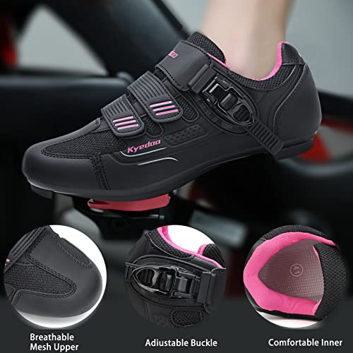 Womens Cycling Shoes for Peloton & Indoor/Outdoor Riding - 8.5 Women/6.5 Men, Black/Pink