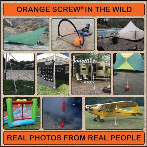 Heavy Duty Ground Anchors - Large Orange Screw-In Tent Stakes for High Wind & Sand, 2 Pack