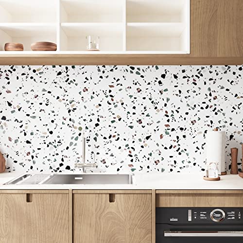 Terrazzo Contact Paper Peel and Stick Wallpaper Modern Granite Contact Paper for Countertops Waterproof Kitchen Self Adhesive Matte Thick Bathroom Countertop Stick Paper Vinyl Removable Shelf Liner