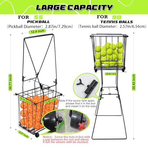 Portable Pickleball and Tennis Ball Collector with Wheels - 90 Ball Capacity