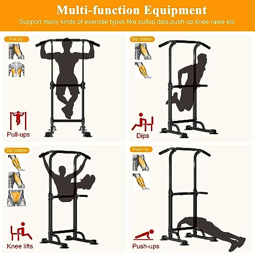 Power Tower Dip Station - Adjustable Height, Black - 330LBS Capacity